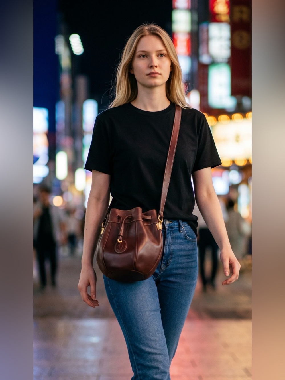 Cartier Brown Leather Bucket Crossbody Bag